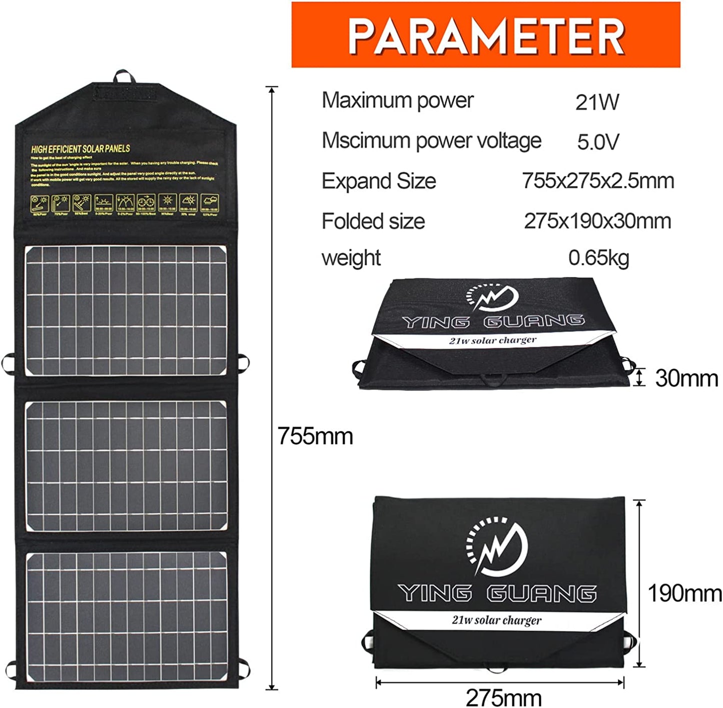 Faltbares Solar Ladegerät, 2 USB Anschlüsse