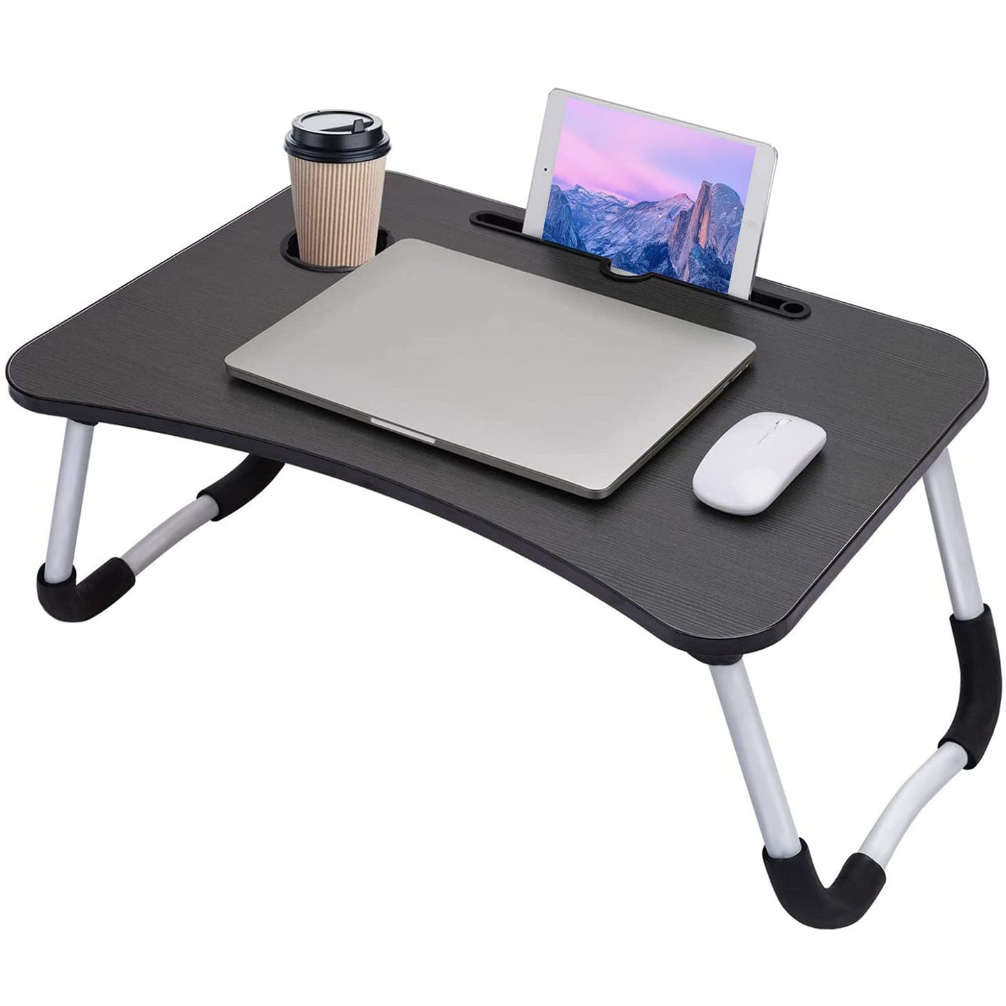 Laptop Tisch, Mit Kartensteckplatz und Getränkehalter, Schwarz