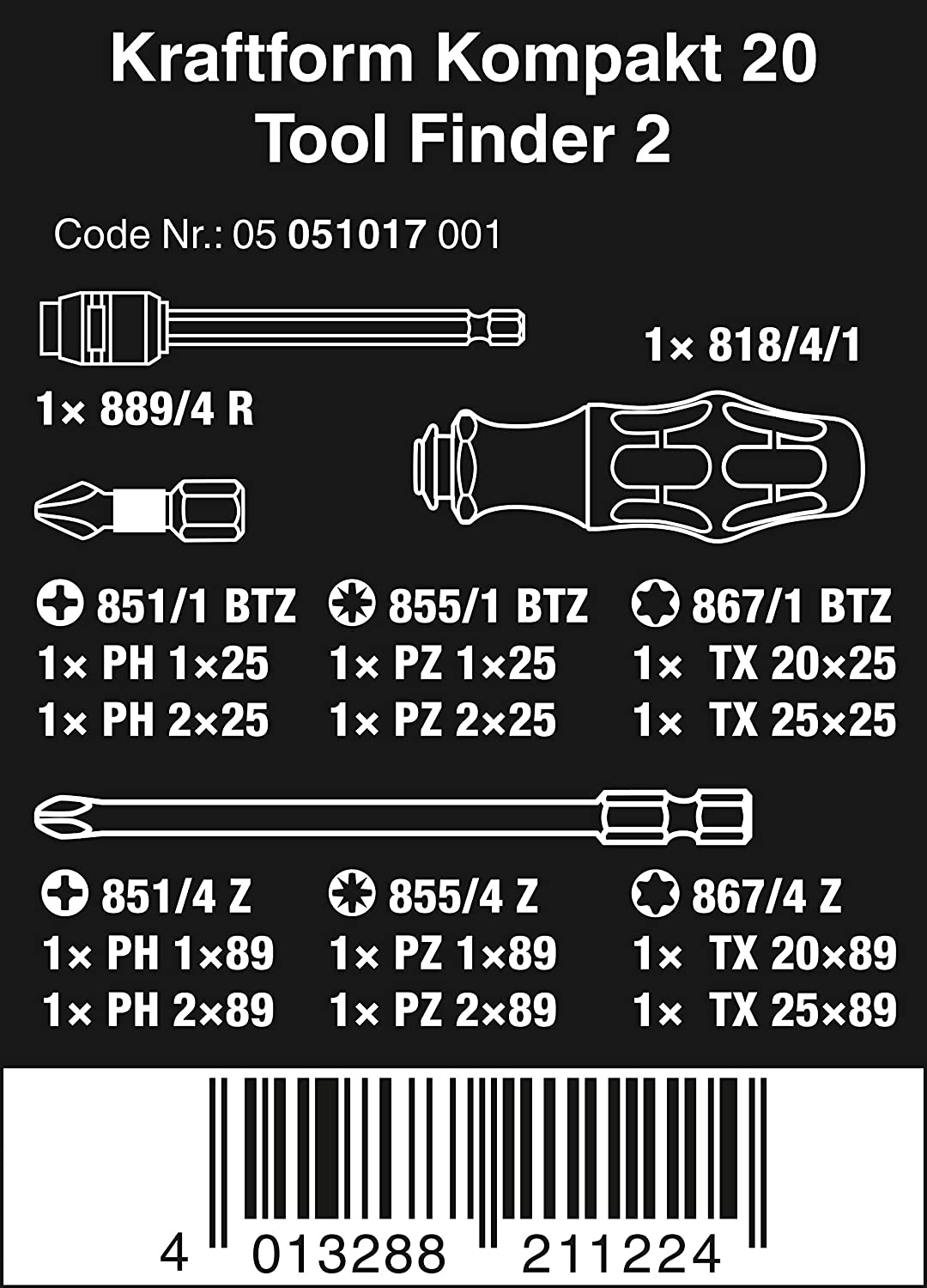 Kraftform Kompakt 20 Tool Finder 2, 13-teilig, Bit-Satz