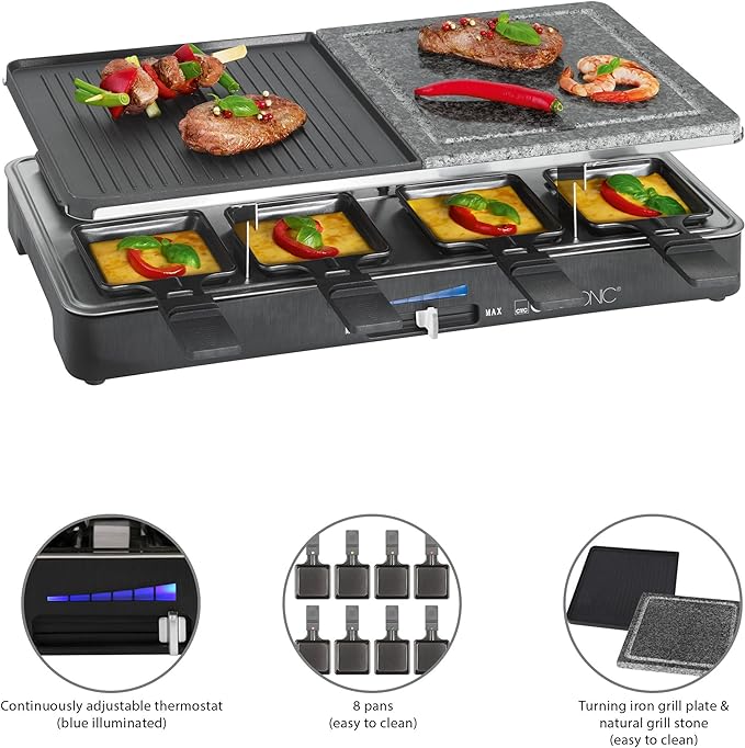 Raclettegrill RG 3518, Raclette mit heissem Stein + Grillplatte