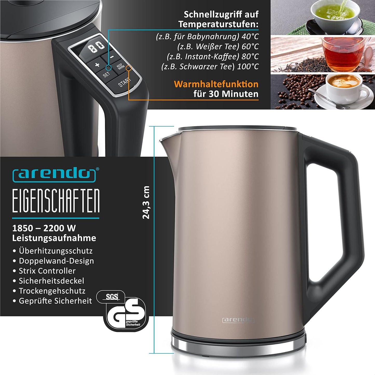 Wasserkocher ELEGANT mit Toaster FRUKOST, D: Beige