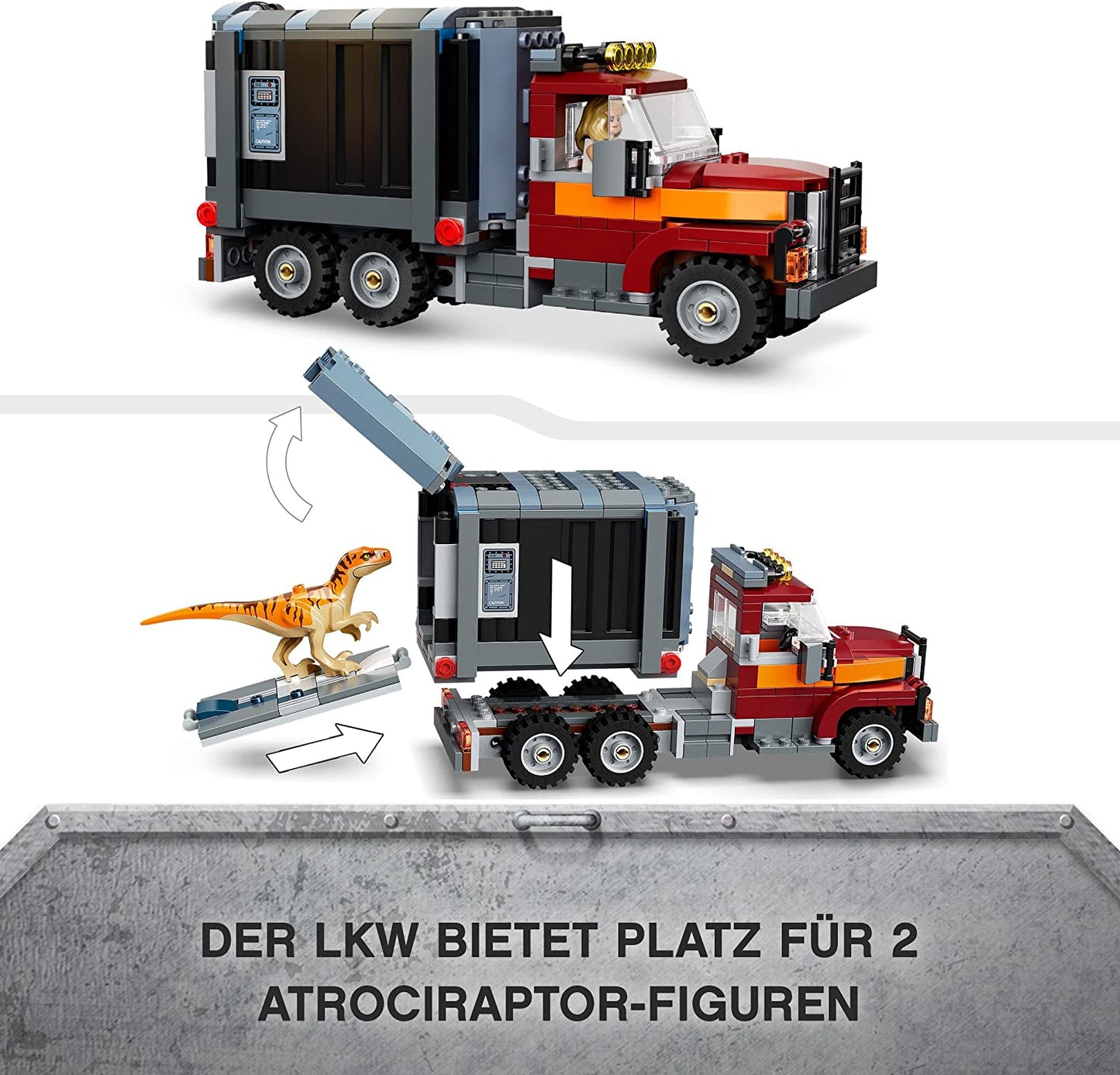 76948 Jurassic World T. Rex & Atrociraptor: Dinosaurier-Ausbruch, Konstruktionsspielzeug