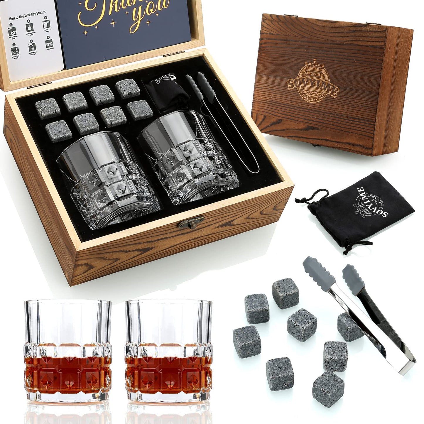 Whisky Steine Set, Embossed Glasses