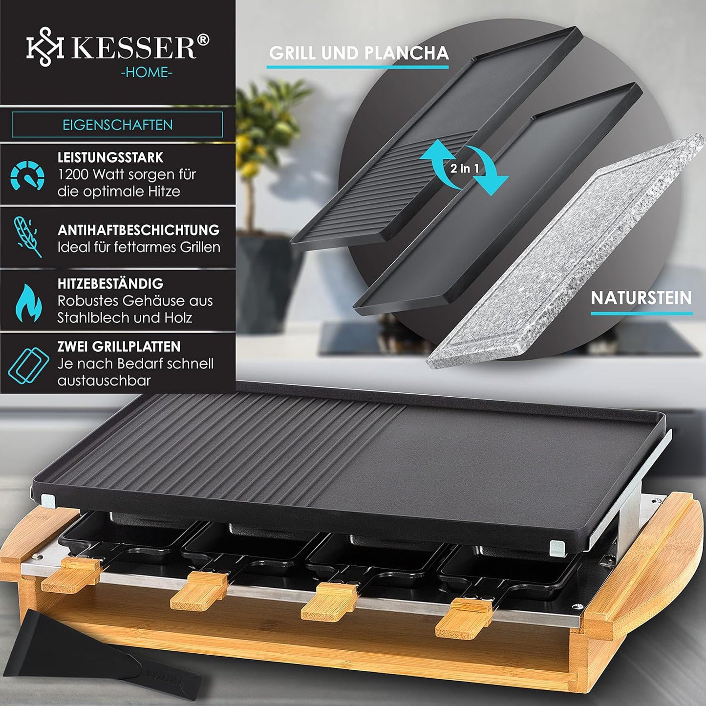 Raclette-Grill mit Naturgrillstein
