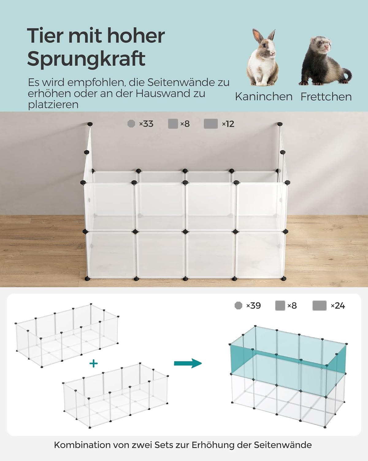 Freigehege mit Bodenplatten, 143 x 73 x 46 cm; Weiss