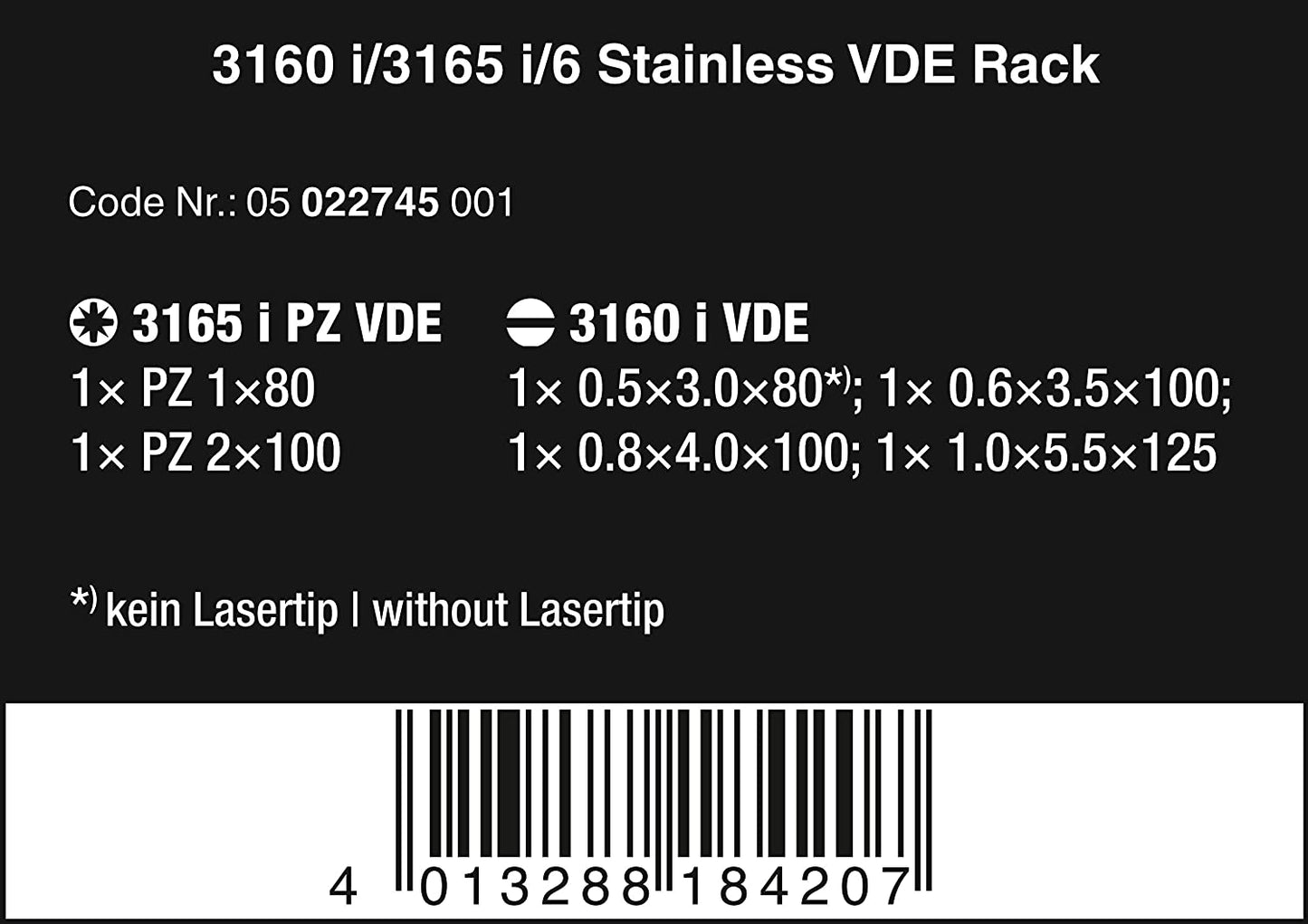 3165 i/6 Schraubendrehersatz, Edelstahl + Rack
