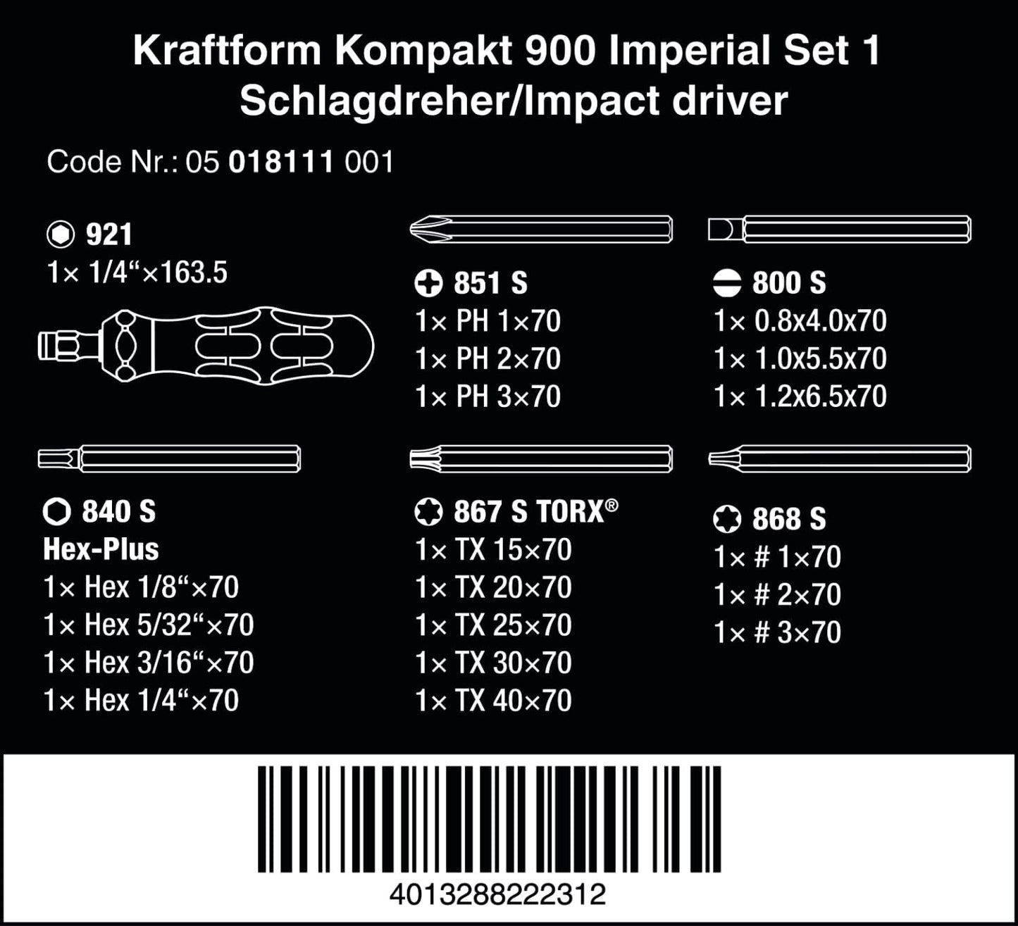 Kraftform Kompakt 900 Imperial Set 1, mit Schlagschraubendreher, Bit-Satz